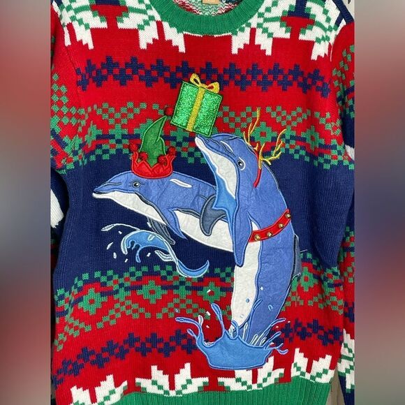 NWT Jollidays “Ugly” Christmas Sweater Dolphin Unisex Size M - Picture 4 of 11